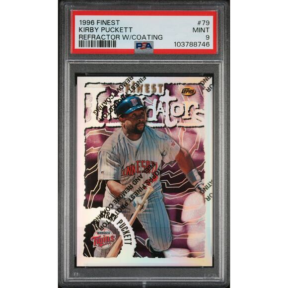 1996 Topps Finest Refractor w Coating #79 Kirby Puckett PSA 9 Minnesota Twins - Picture 1 of 2